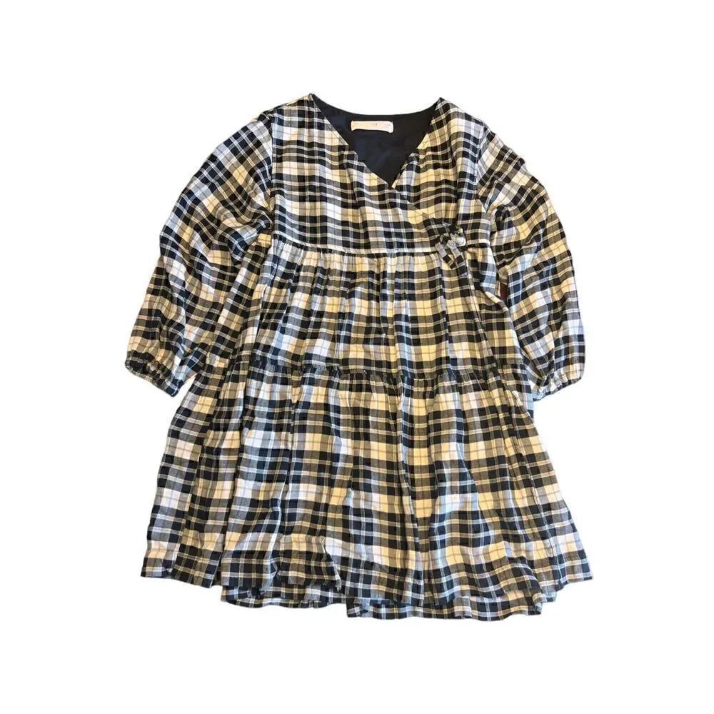 Zara kids size 8 tartan plaid black white wrap dress fall winter